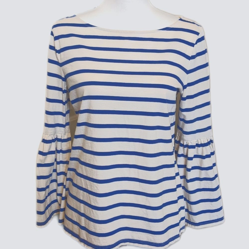 Banana Republic white & blue striped bell sleeve top, 100% supima cotton M